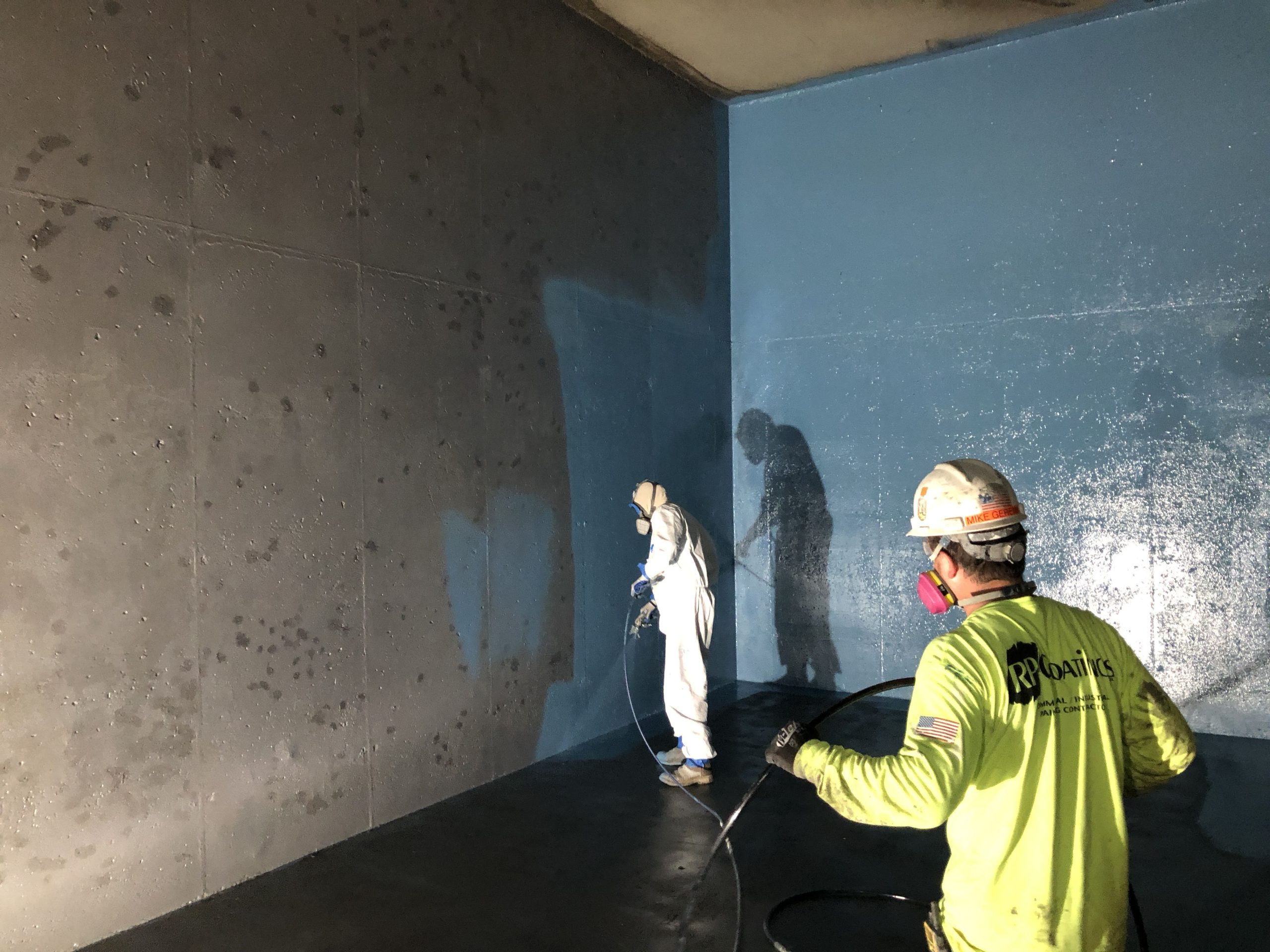 Clearwell: Plural spray application of PermaClean 100 NSF 61/600 Ceramic Epoxy to the interior wall